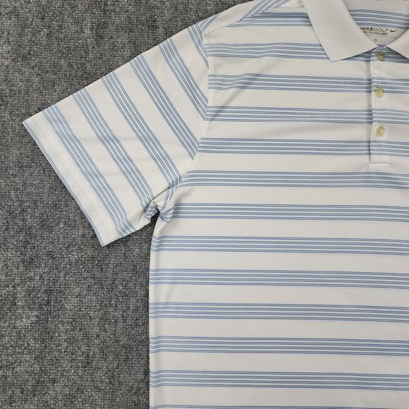 Nike Golf Shirt Mens XL White Blue Striped Active Tour Performance Polo Seaview - Picture 11 of 16